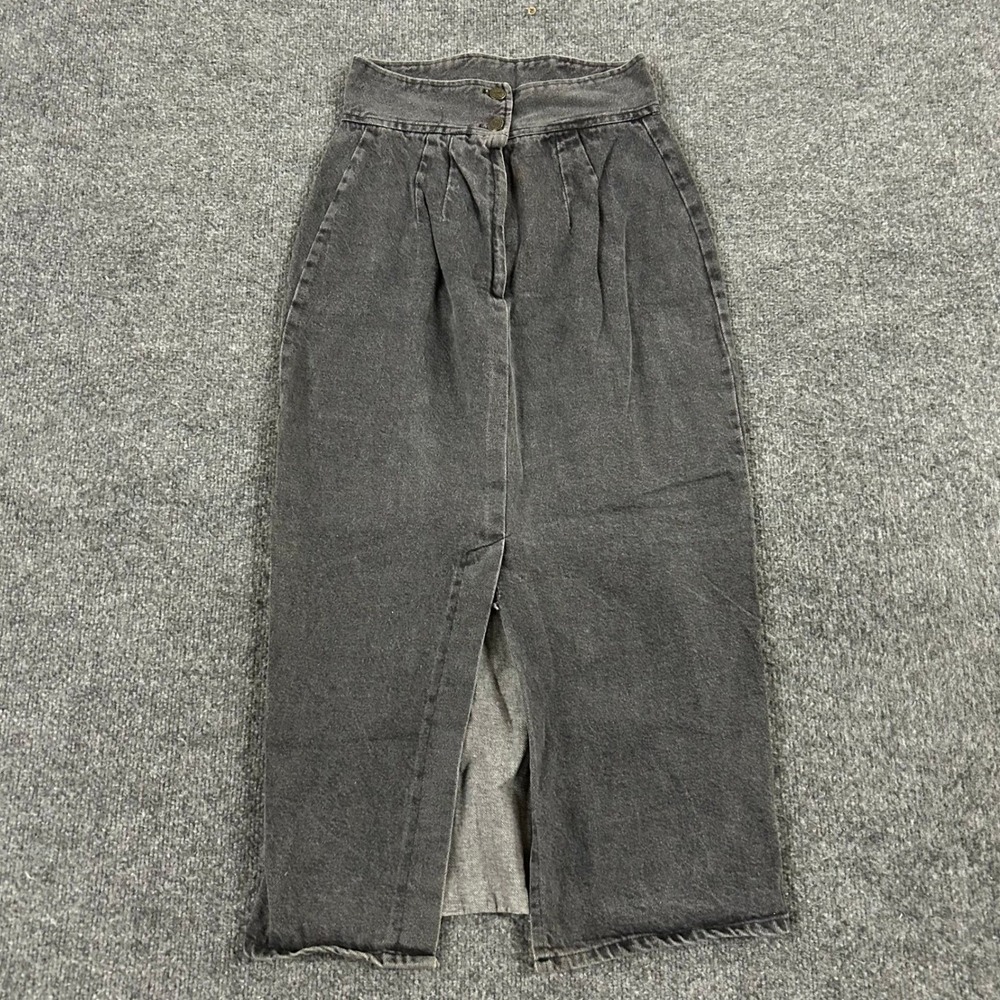 J.J. Magirk Denim Skirt Womens Size 9 Black High Waist Pleated Pencil USA Made